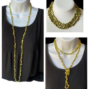 Keshi Pearl Chartreuse Color Flapper Necklace 44”